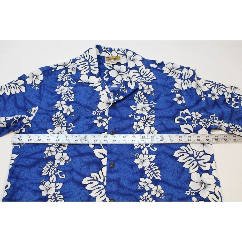 Vintage Winnie Fashion Shirt Mens‎ Medium Blue Hawaiian Aloha Made in Hawaii Y2K